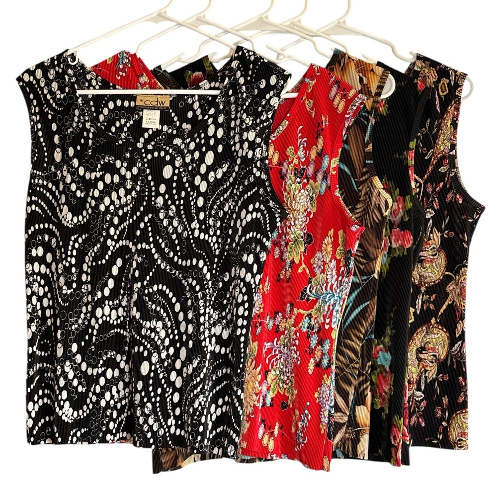FIVE! CDW Creative Design Works Pleated Sleeveless Tops XL Mixed Prints Lot